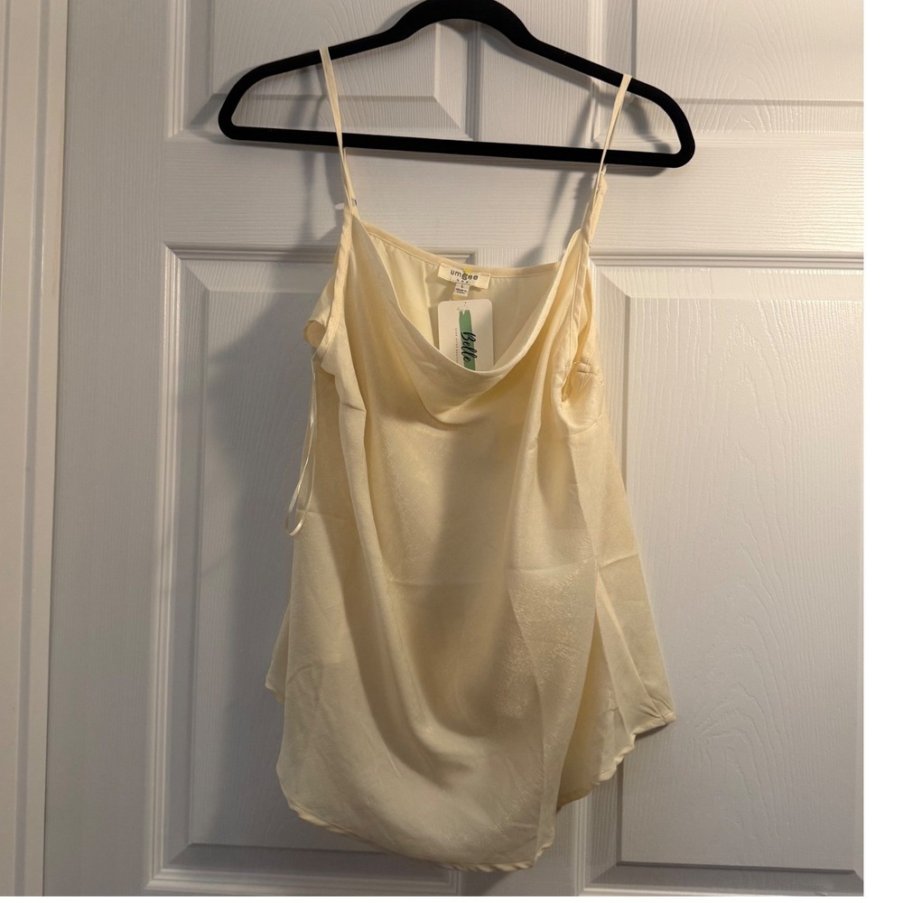 Umgee Camisole butter yellow Large Minimalist Satin Tank Top Work Office Chic